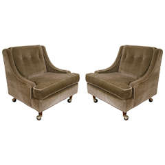 A Mid Century Pair of Club Chairs in Brown with Olive Undertones