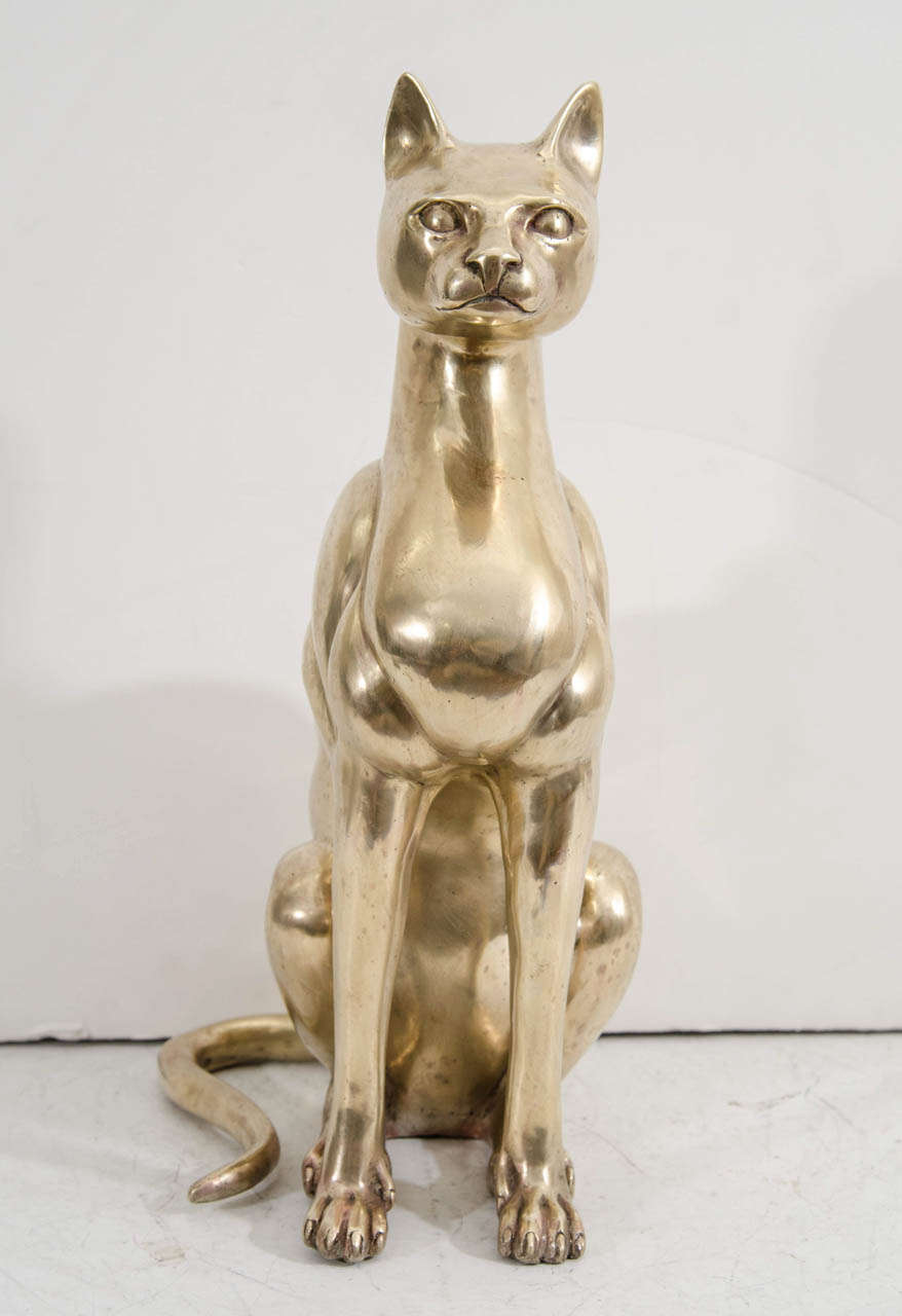 Egyptian A Mid Century Doré Bronze Cat Sculpture