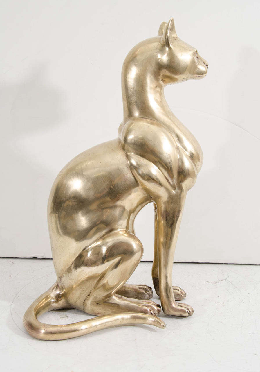 A Mid Century Doré Bronze Cat Sculpture 1