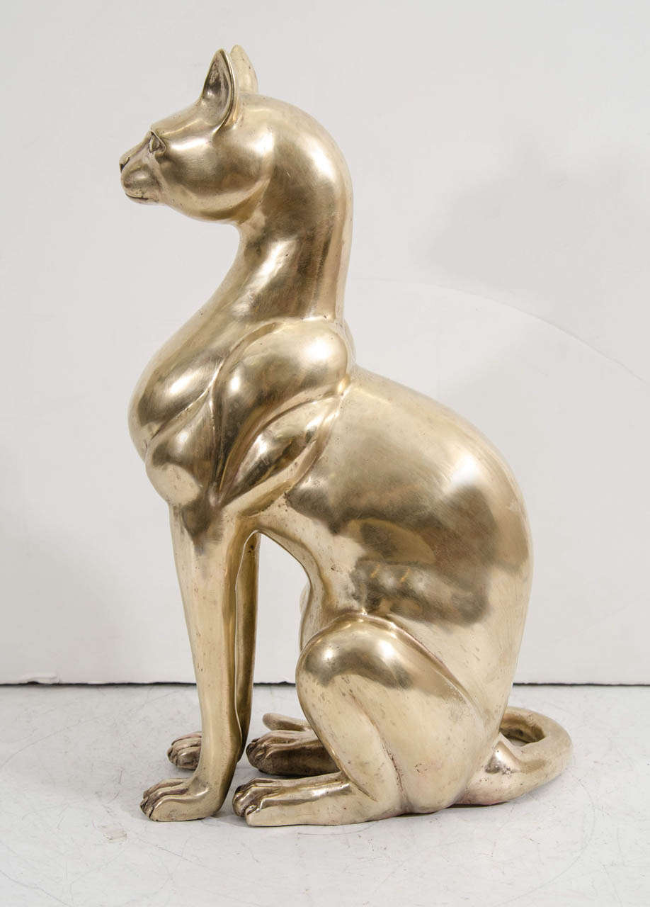 A Mid Century Doré Bronze Cat Sculpture 4