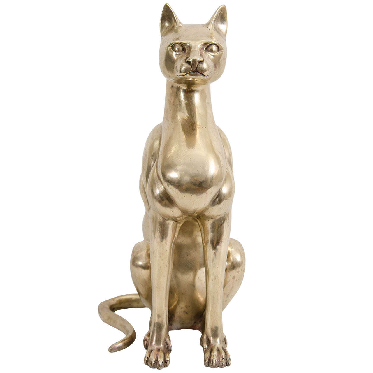 A Mid Century Doré Bronze Cat Sculpture