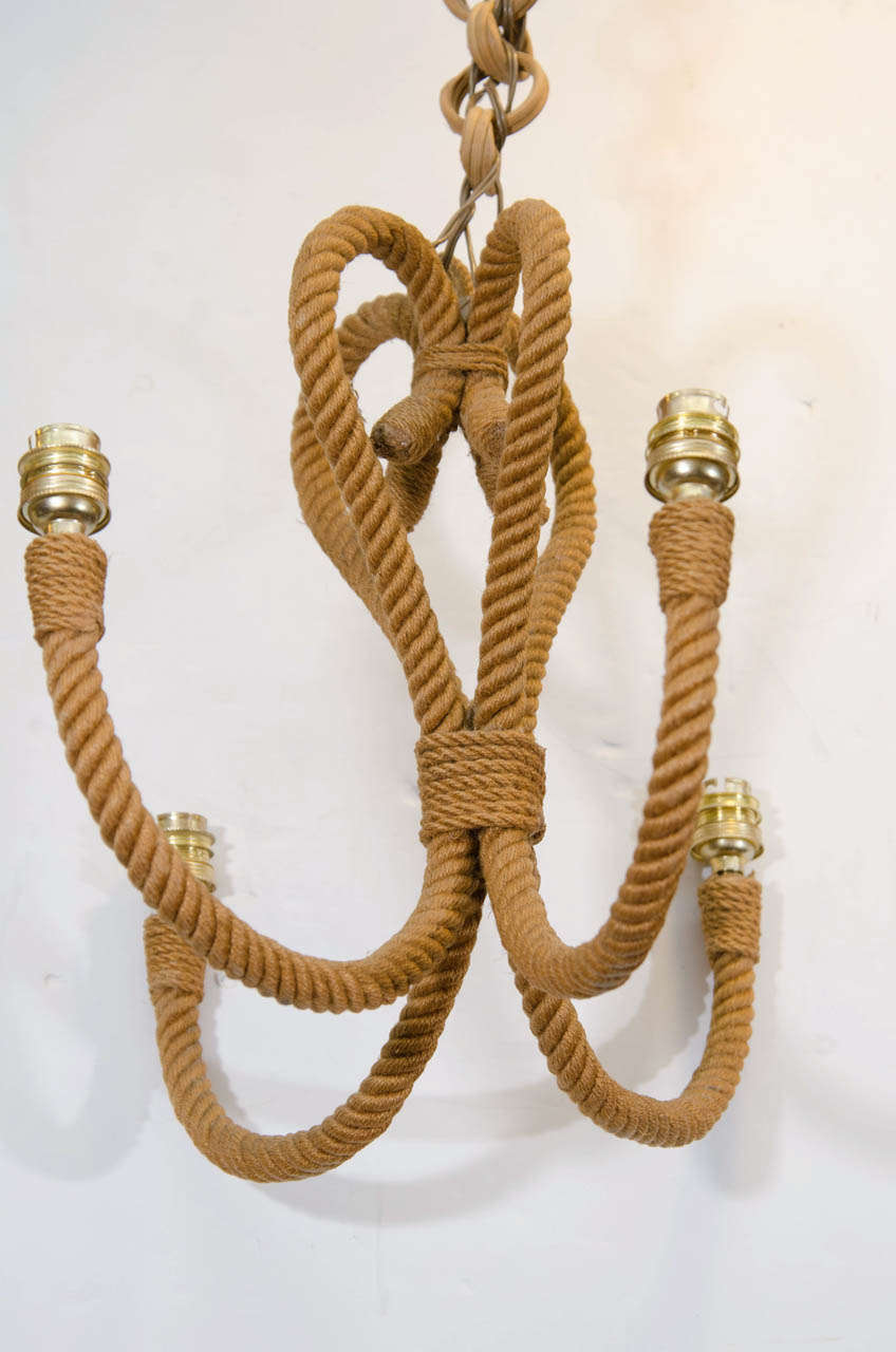 A Mid Century Audoux Minet Four-Light Rope Chandelier 1