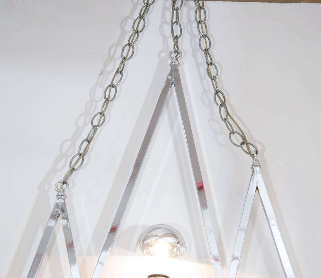 American A Mid Century Chrome Chandelier with Three Hanging Triangles For Sale