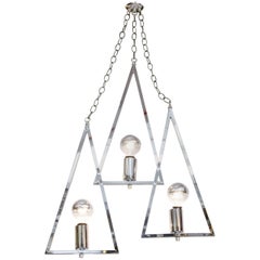 A Mid Century Chrome Chandelier with Three Hanging Triangles