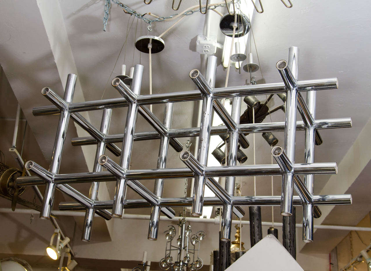 Large Modernist Italian Chrome Tubular Chandelier
