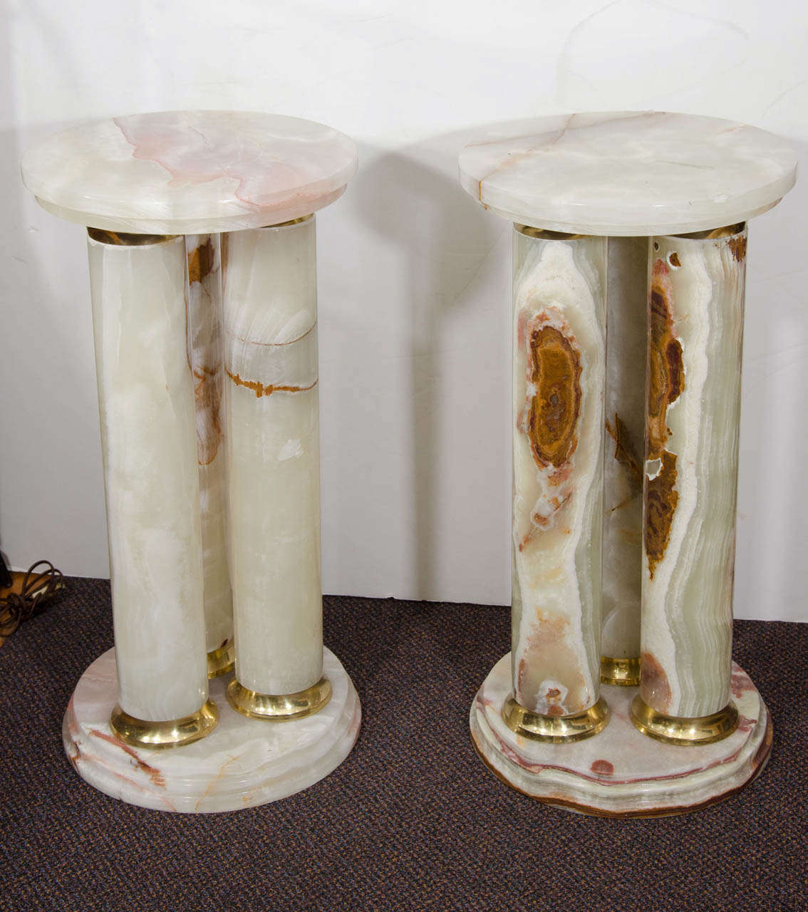 Mid-Century Pair of Onyx and Brass Pedestals