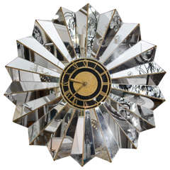 Vintage Hollywood Regency Style Mirrored Glass Wall Clock