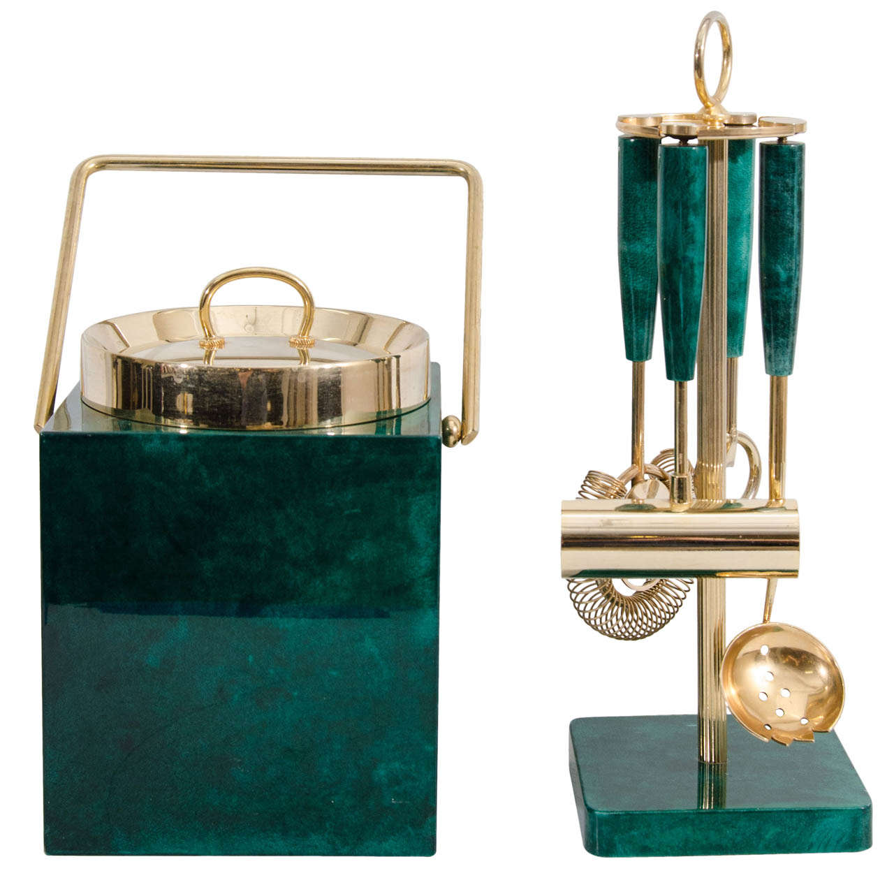 A Mid Century Aldo Tura Ice Bucket and Bar Tool Set