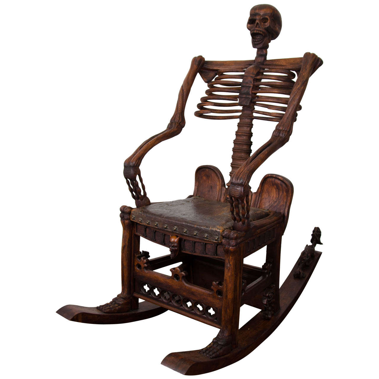 An Antique Hand-Carved Skeleton Rocking Chair