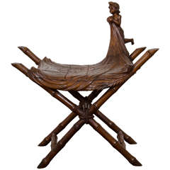 A 19th Century Carved Wood Fantasy Stool Or Bench