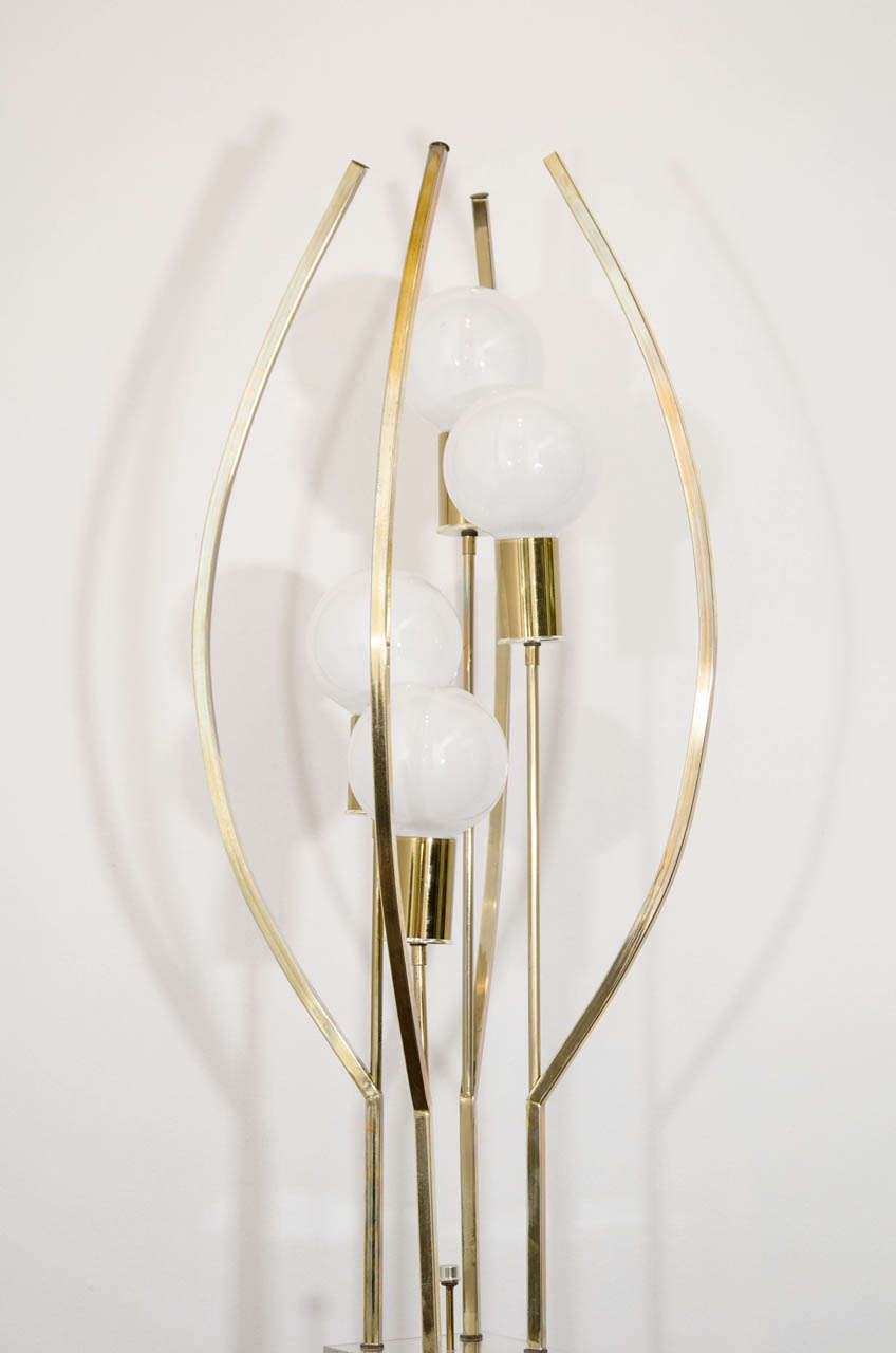 American A Mid Century Tall Sculptural Four-Light Brass Floor Lamp