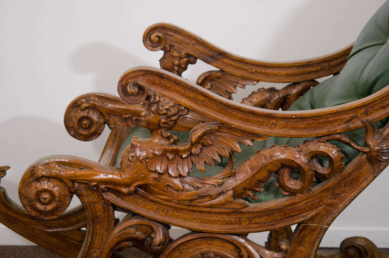 Wood A 19th Century Carved Italian Rocking Chair w/Griffins & Rams Heads