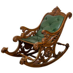 Antique A 19th Century Carved Italian Rocking Chair w/Griffins & Rams Heads