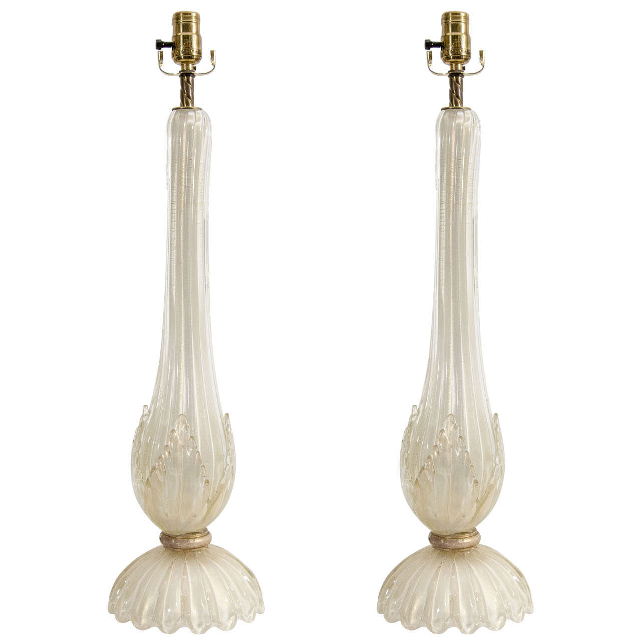 A Midcentury Pair of Barovier & Toso Murano Glass Lamps