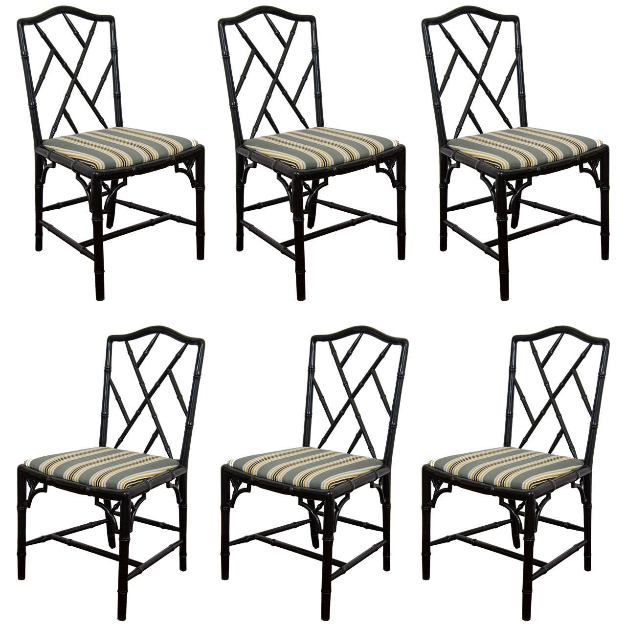 Mid Century Set of Six Chinese Chippendale Dining Chairs