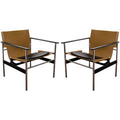 A Mid Century Pair of Charles Pollock for Knoll Sling Armchairs