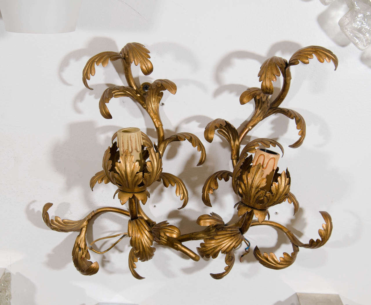 A Midcentury Petite Gilt Leaf Wall Sconce