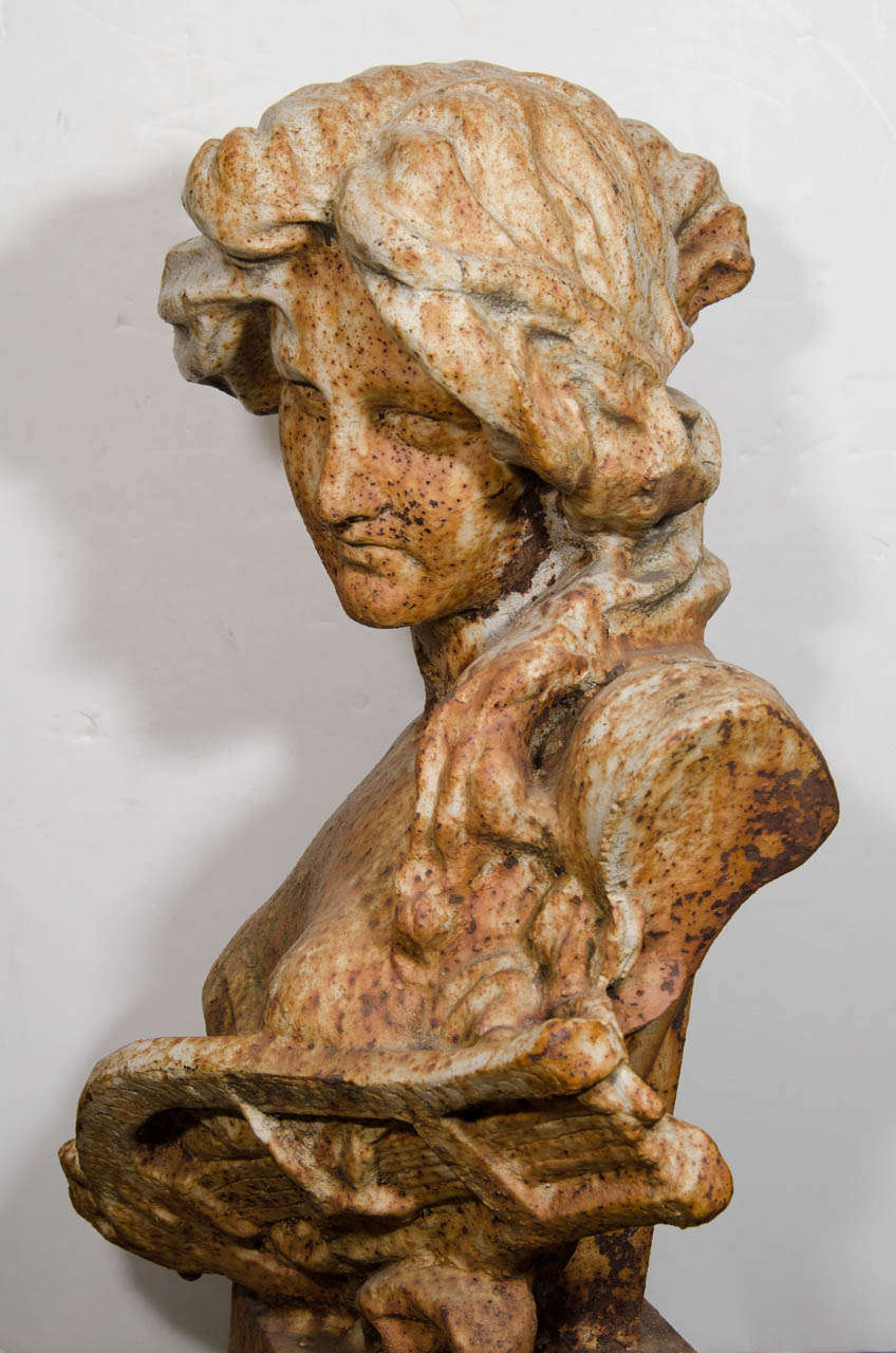 Art Nouveau Cast Iron Garden Sculpture of a Woman In Good Condition In New York, NY