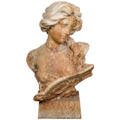Art Nouveau Cast Iron Garden Sculpture of a Woman