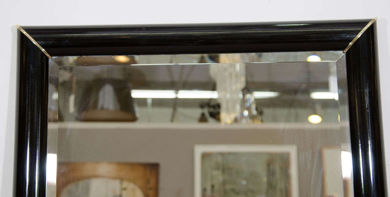 Black Lacquered Wall Mirror with Gold Corner Accents at 1stdibs