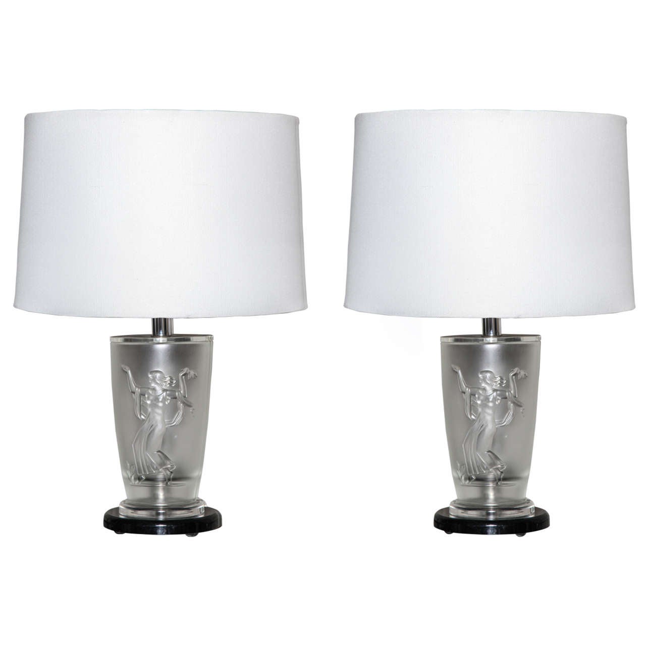 Pair of Lalique Style Table Lamps  Reduced from 2500.00 to 1800.00