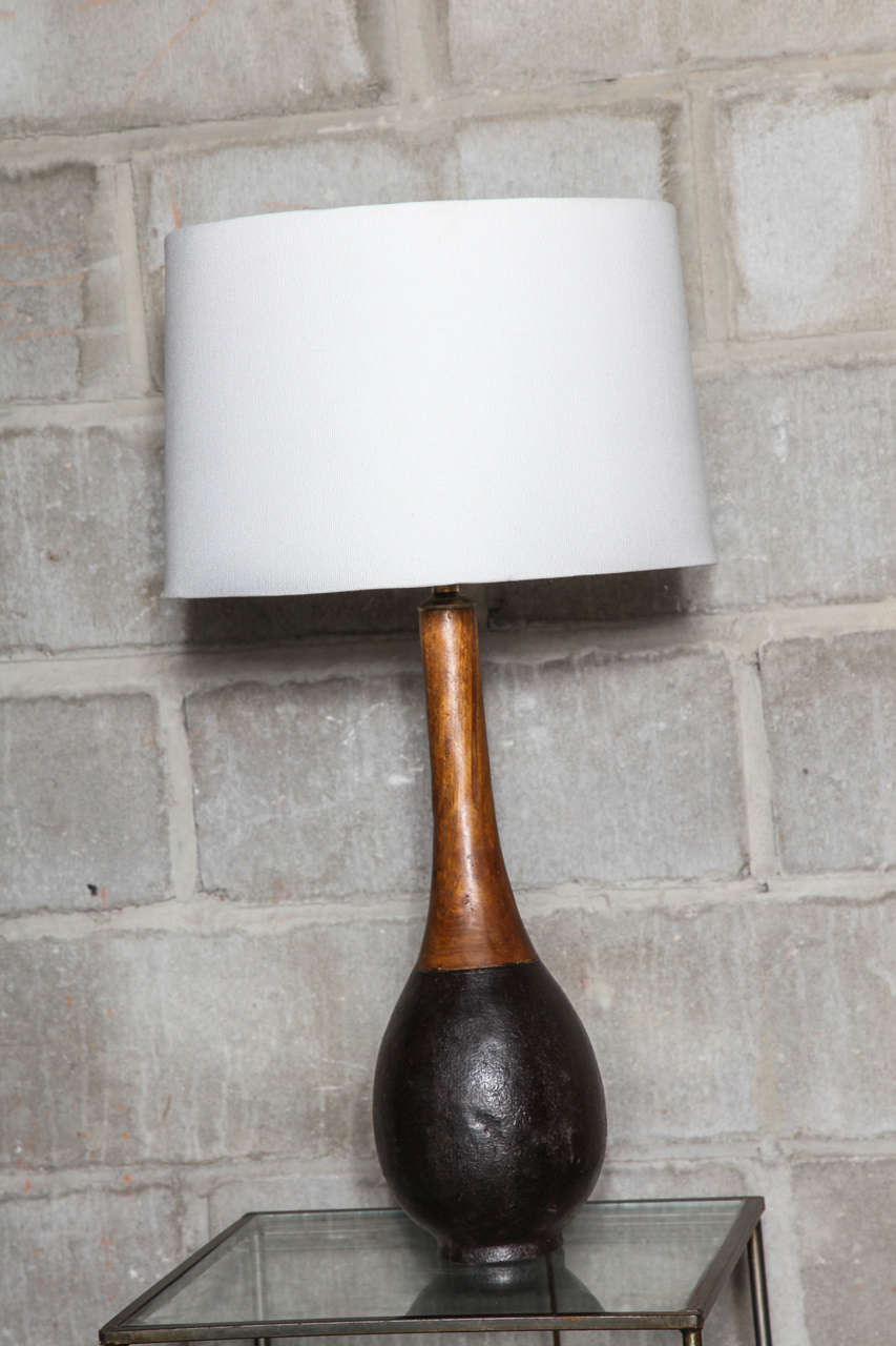 Mid-Century Modern Ceramic and Walnut Table Lamps