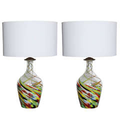 Pair of Confetti Murano Glass Table Lamps