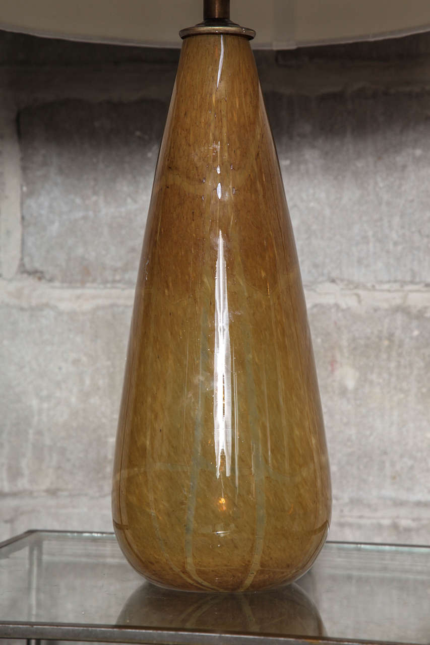 Mid-Century Modern Pair of Coffee-Colored, Murano Glass Table Lamps