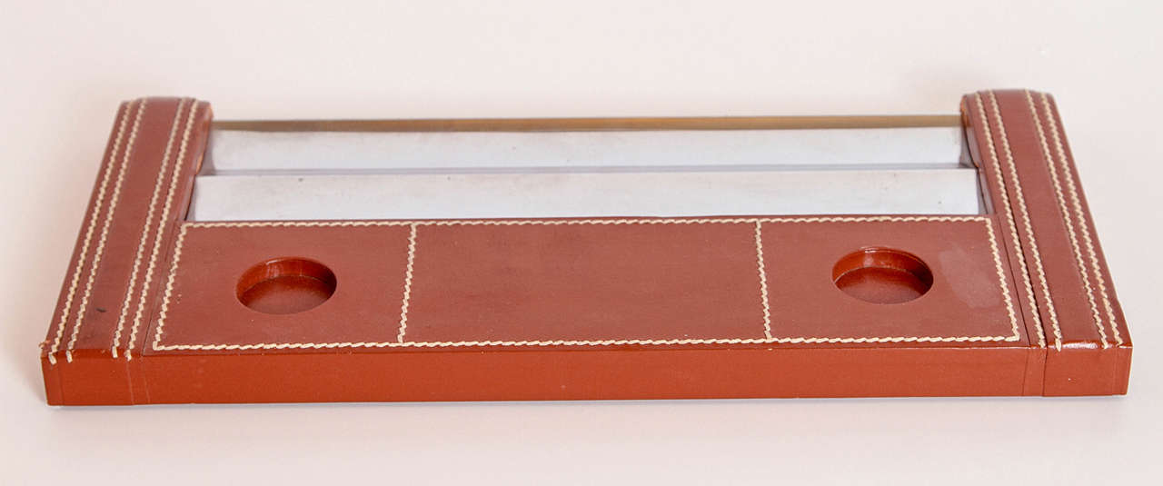 American Modernist Pen Caddy by Cross Pen Company in Stiched Leather and Chrome