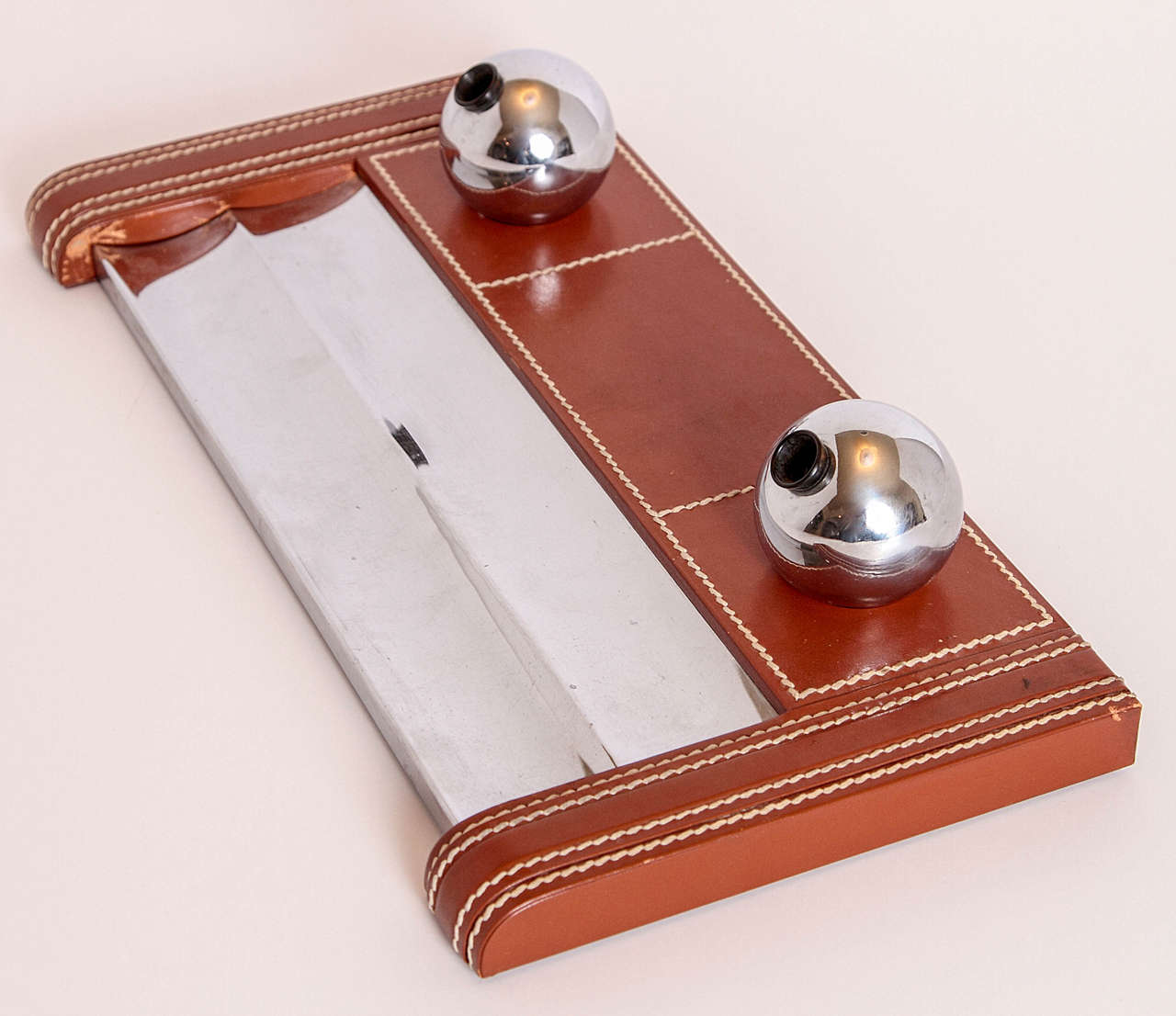 Modernist Pen Caddy by Cross Pen Company in Stiched Leather and Chrome 4