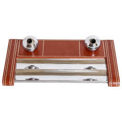 Modernist Pen Caddy by Cross Pen Company in Stiched Leather and Chrome 1