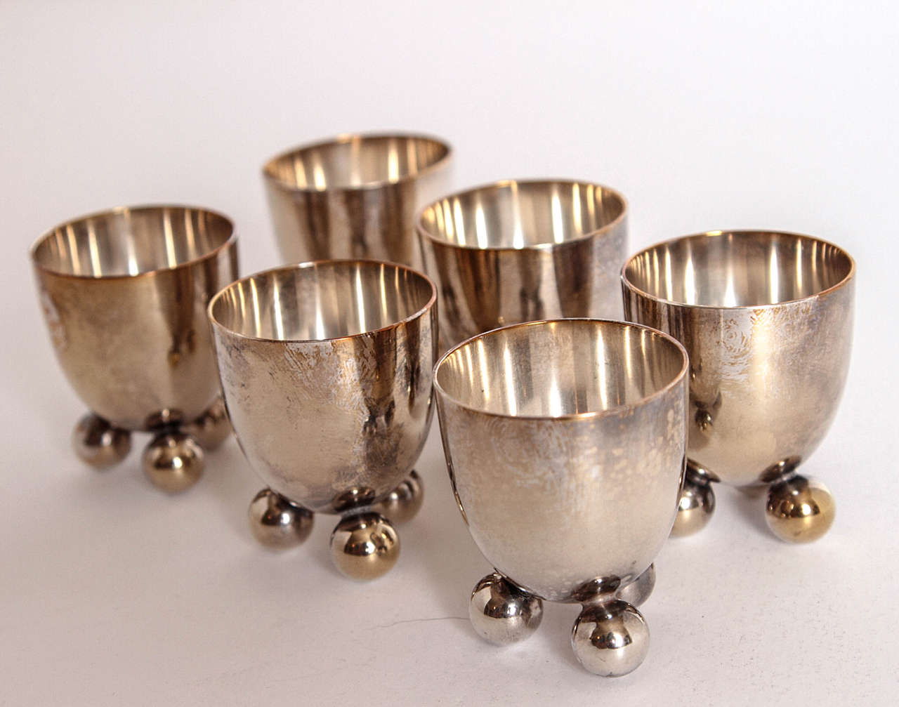 Set of Six German Silver Plate Egg Cups by de Groot for WMF