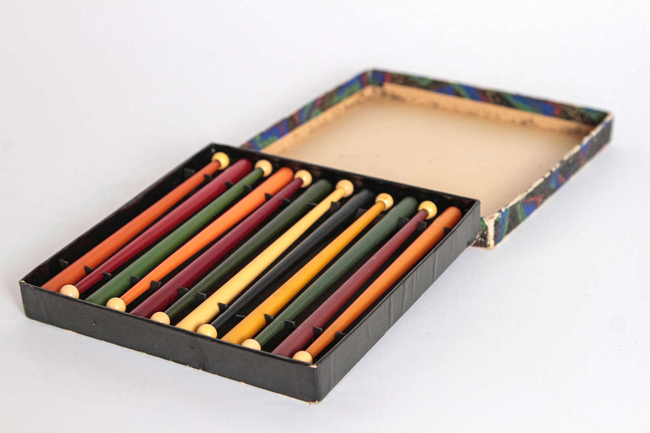 Original Art Deco Machine Age Catalin Cocktail Muddlers in Original Box In Good Condition In Dallas, TX