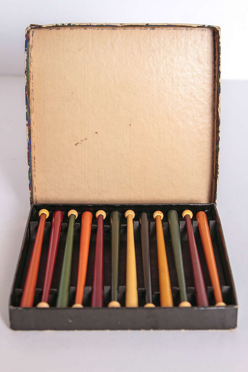 Original Art Deco Machine Age Catalin Cocktail Muddlers in Original Box 3