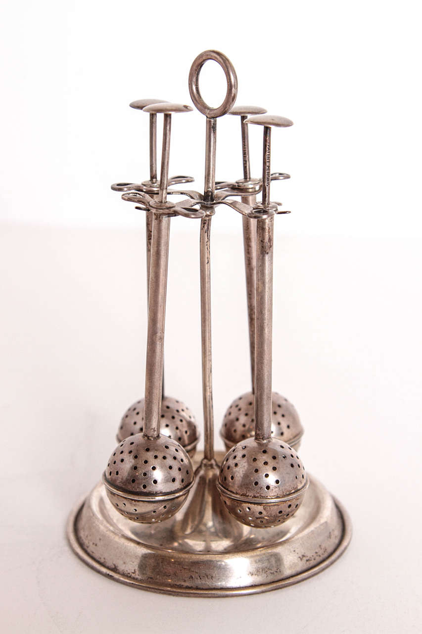 A post-Bauhaus American Machine Age interpretation, attributed to Paye & Baker, circa 1928.
Each of four infusers signed 