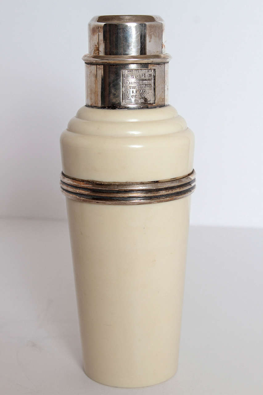 American Trio Master Incolor Catalin and Silver Plate Art Deco Cocktail Shakers