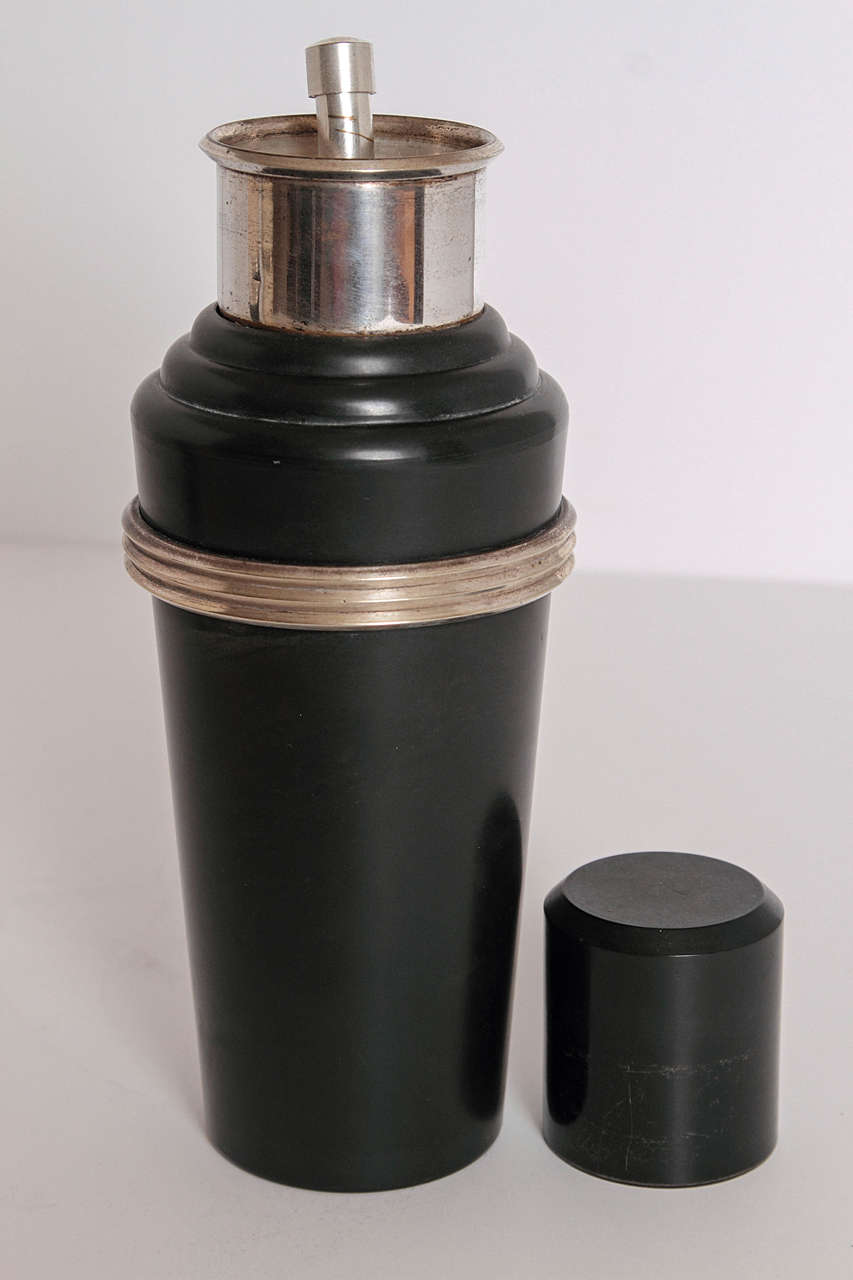 Trio Master Incolor Catalin and Silver Plate Art Deco Cocktail Shakers 1