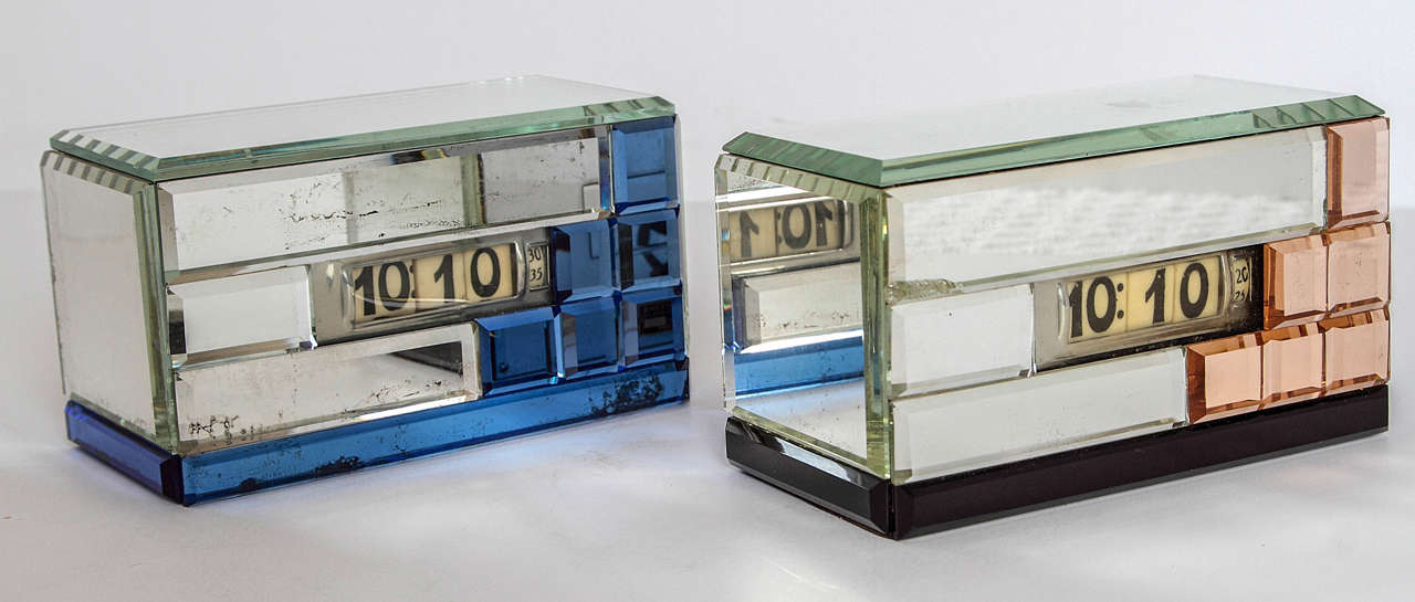 Uncommon Pair of Original Mirrored Lawson Art Deco Digital Clocks 5
