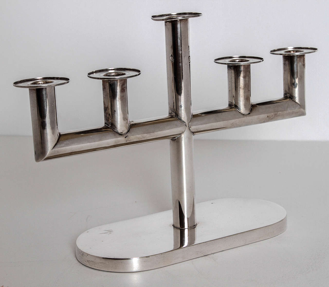 Vintage European Art Deco Silver Plate Candelabrum in Manner of Hagenauer In Good Condition For Sale In Dallas, TX