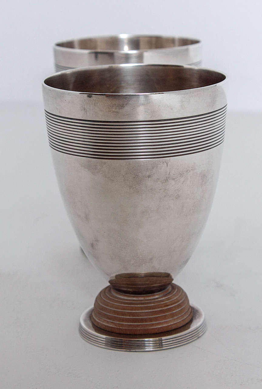 French Art Deco Machine Age Christofle Silver Plate Pair Vase Cocktail Cup Goblet For Sale