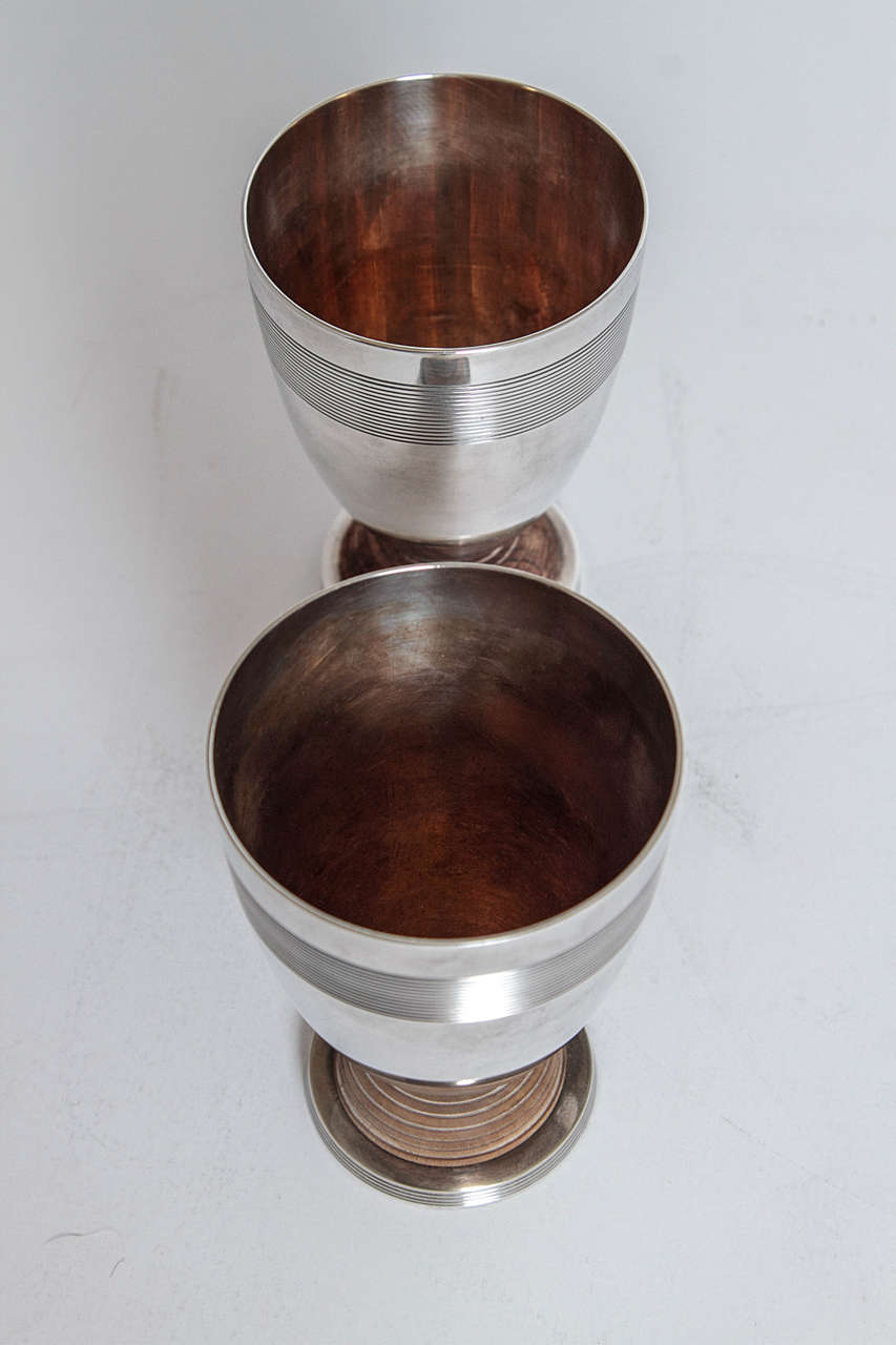 Art Deco Machine Age Christofle Silver Plate Pair Vase Cocktail Cup Goblet In Good Condition For Sale In Dallas, TX