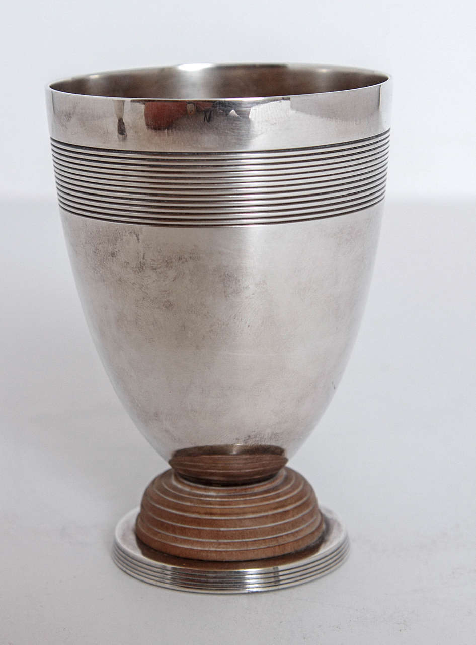Mid-20th Century Art Deco Machine Age Christofle Silver Plate Pair Vase Cocktail Cup Goblet For Sale