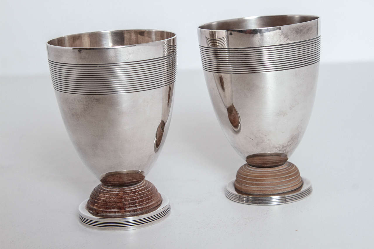 Art Deco Machine Age Christofle Silver Plate Pair Vase Cocktail Cup Goblet For Sale 4