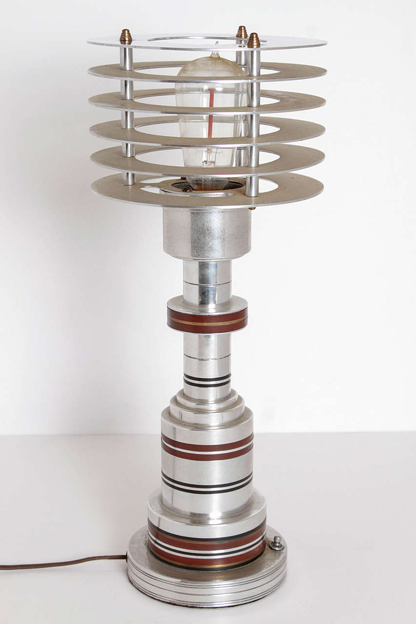 Art Deco Original Pattyn Products Machine Age Aluminum, Bakelite and Brass Table Lamp