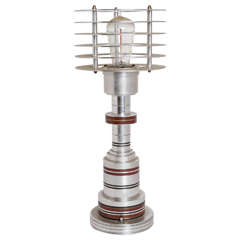 Original Pattyn Products Machine Age Aluminum, Bakelite and Brass Table Lamp