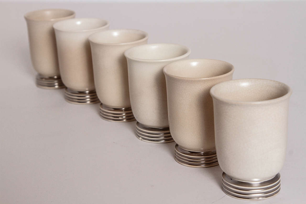 Ceramic Art Deco Keith Murray for Wedgwood Signed Cordials, Set of Six For Sale