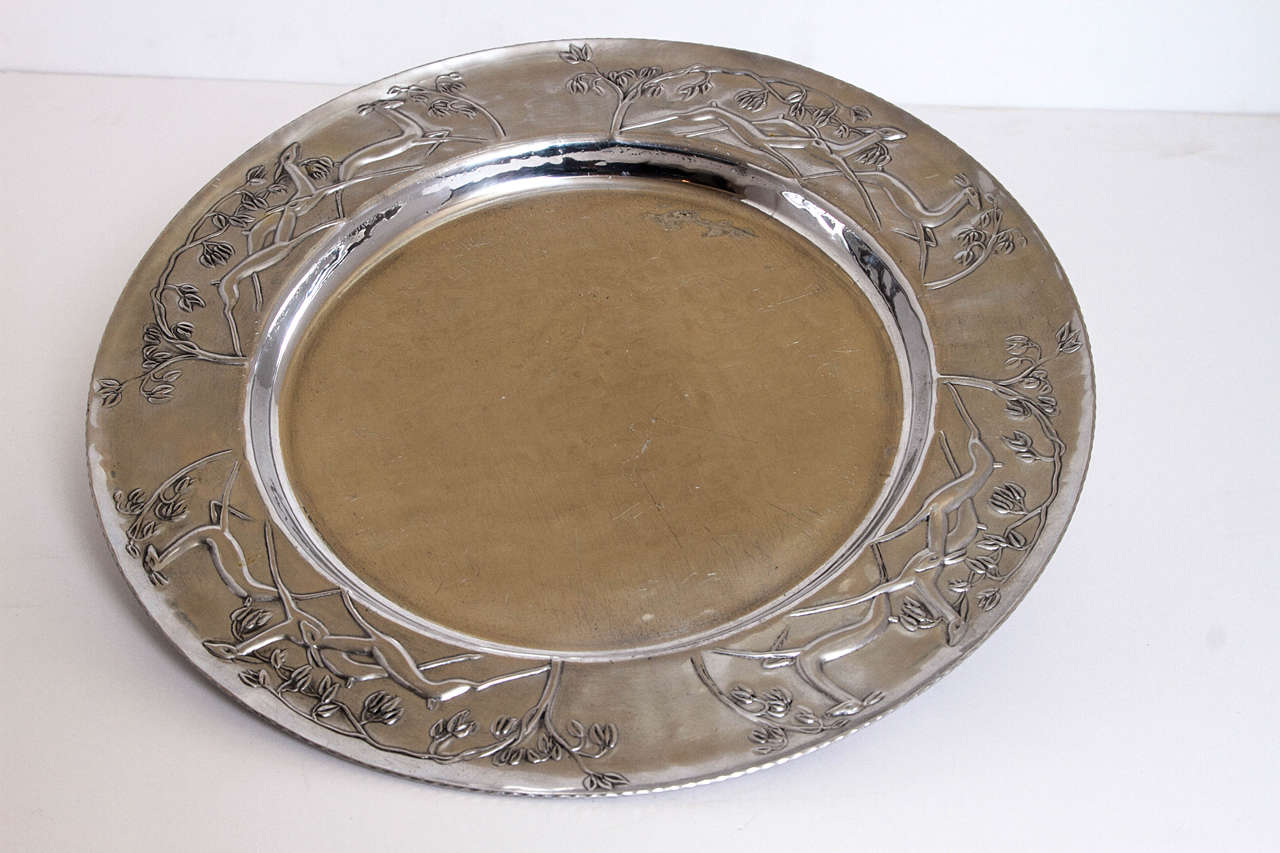 Mid-20th Century Large Everlast Forged Aluminum Art Deco Serving Plate For Sale