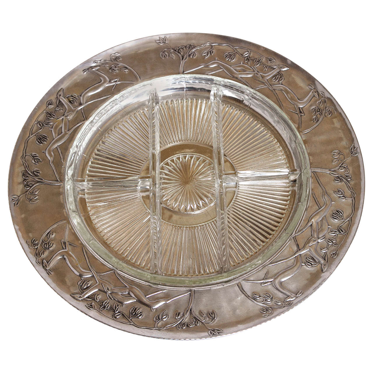 Large Everlast Forged Aluminum Art Deco Serving Plate For Sale