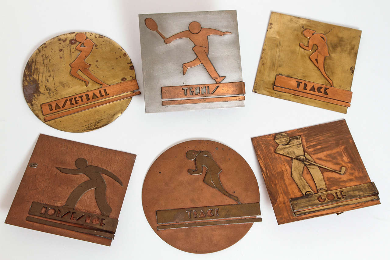 Important Set Signed 1937 WPA Mixed Metal Cubist Plaques by Carl Mahoney For Sale 4