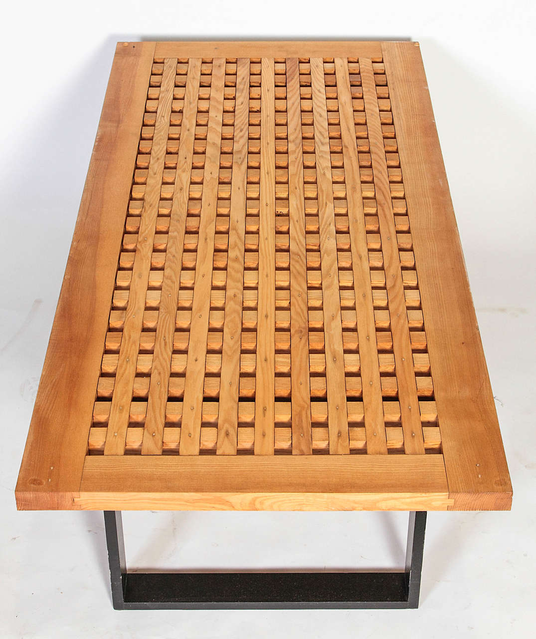 Mid-Century Style Bench or Coffee Table with Ebonized Legs and Solid Teak Top In Good Condition For Sale In Dallas, TX